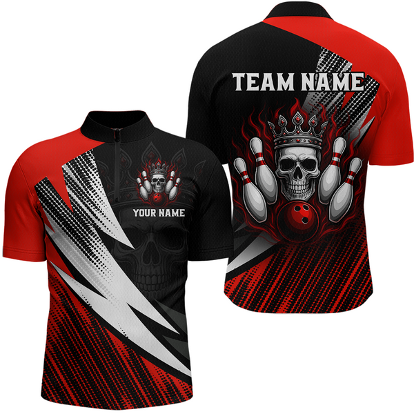 Maxcorners Red Skull Crown Bowling Custom Men Bowling Shirt Polo & Quarter-Zip Bowling Team Jerseys