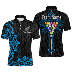 Maxcorners Custom Blue Baroque Pattern Ball Pool Billiard Shirts for Men Team Polo & 1/4 Zip Shirts LM0607