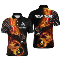 Maxcorners Custom Flaming US Flag Eagle Billiard Jersey for Men Billiard Shirt Billiard Gifts Polo & 1/4 Zip LM0607