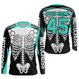 Maxcorners Turquoise Bone Motocross Racing Jersey UPF30+ MX Racing Dirt Bike Jersey Kid Men Women  LM2809