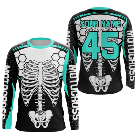 Maxcorners Turquoise Bone Motocross Racing Jersey UPF30+ MX Racing Dirt Bike Jersey Kid Men Women  LM2809