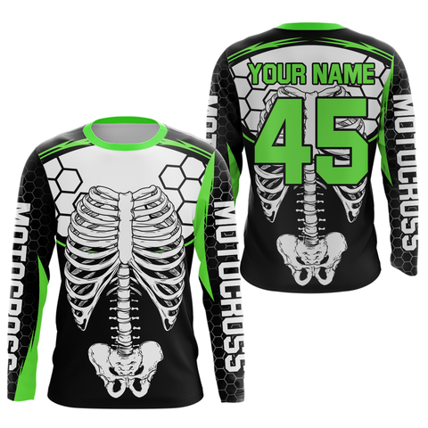 Maxcorners Green Bone Motocross Racing Jersey UPF30+ MX Racing Dirt Bike Jersey Kid Men Women LM2809