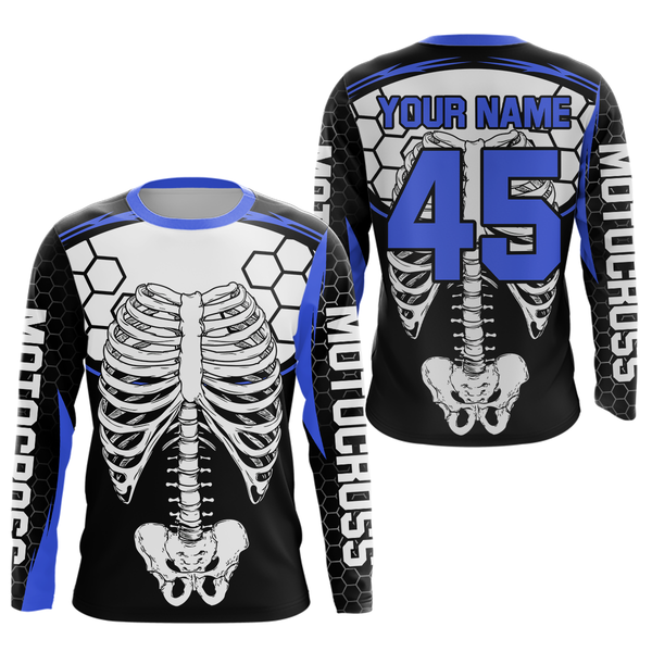 Maxcorners Blue Bone Motocross Racing Jersey UPF30+ MX Racing Dirt Bike Jersey Kid Men Women LM2809