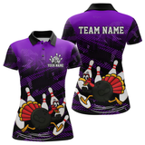 Maxcorners Custom Purple Funny Turkey Bowling Jersey for Men Thanksgiving Bowling Team Shirts Polo & 1/4 Zip MT2009