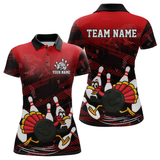 Maxcorners Custom Red Funny Turkey Bowling Jersey for Men Thanksgiving Bowling Team Shirts Polo & 1/4 Zip MT2009