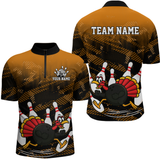 Maxcorners Custom Orange Funny Turkey Bowling Jersey for Men Thanksgiving Bowling Team Shirts Polo & 1/4 Zip MT2009