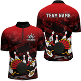 Maxcorners Custom Red Funny Turkey Bowling Jersey for Men Thanksgiving Bowling Team Shirts Polo & 1/4 Zip MT2009