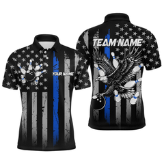 Maxcorners Custom Blue US Flag Eagle Bowling Jersey for Men Bowling Team Shirts Polo & 1/4 Zip TU1609