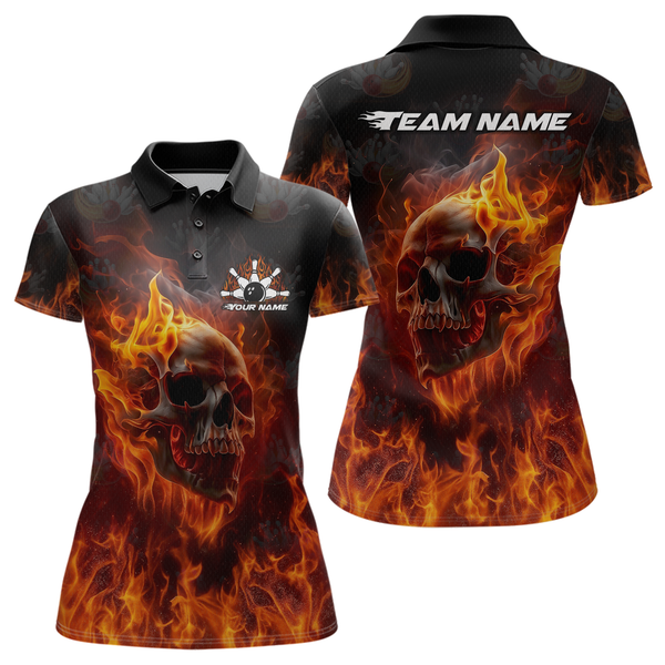 Maxcorners Custom Flame Skull Bowling Jersey for Men Bowling Uniform Polo & 1/4 Zip Bowling Team Shirts  LM1008