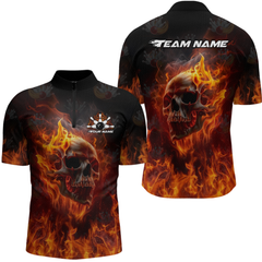 Maxcorners Custom Flame Skull Bowling Jersey for Men Bowling Uniform Polo & 1/4 Zip Bowling Team Shirts  LM1008