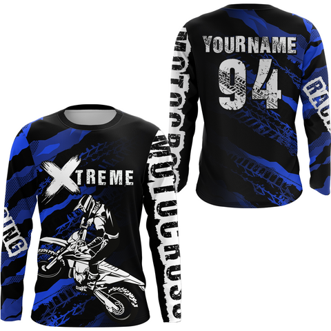 Maxcorners Custom Blue Motocross Jersey Racing Shirts UPF30+ Dirt Bike Jersey Kid Men Women LM2809