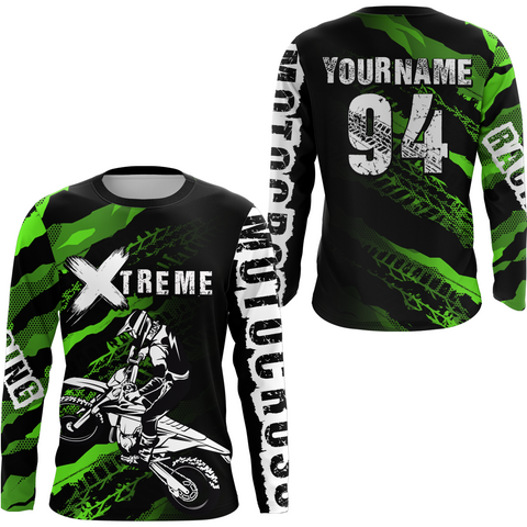 Maxcorners Custom Green Motocross Jersey Racing Shirts UPF30+ Dirt Bike Jersey Kid Men Women LM2809