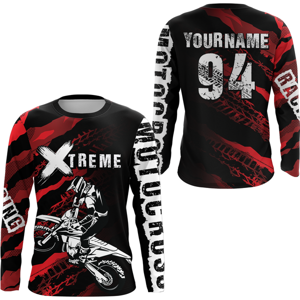 Maxcorners Custom Red Motocross Jersey Racing Shirts UPF30+ Dirt Bike Jersey Kid Men Women LM2809