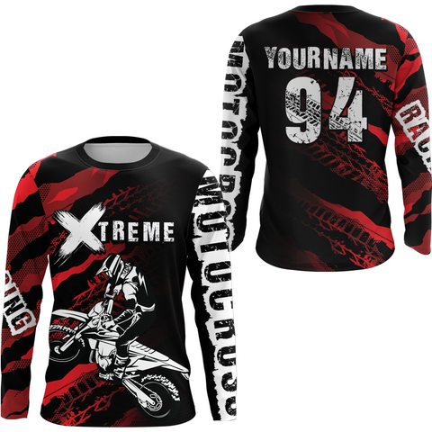 Maxcorners Custom Red Motocross Jersey Racing Shirts UPF30+ Dirt Bike Jersey Kid Men Women LM2809
