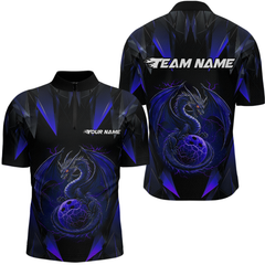 Maxcorners Blue Dragon Personalized Bowling Shirts For Men, Bowling Team Shirt Polo & Quarter-Zip
