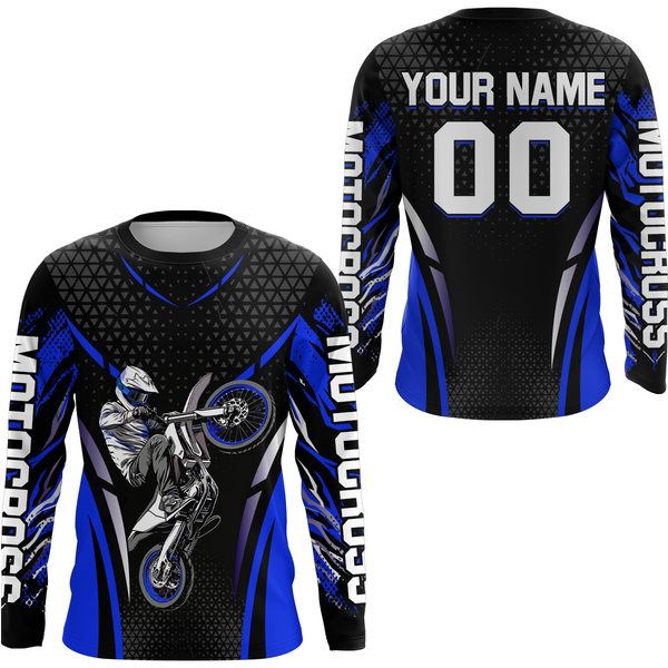 Maxcorners Custom Blue Motocross Shirts Racing Jersey UPF30+ Dirt Bike Jersey Kid Men Women LM2809