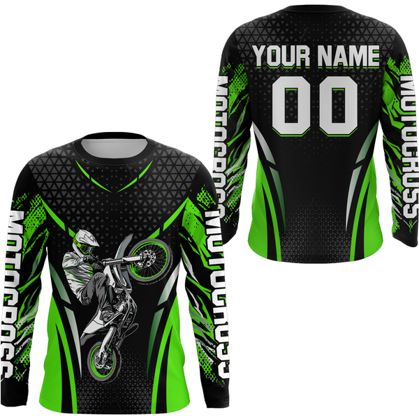 Maxcorners Custom Green Motocross Shirts Racing Jersey UPF30+ Dirt Bike Jersey Kid Men Women LM2809