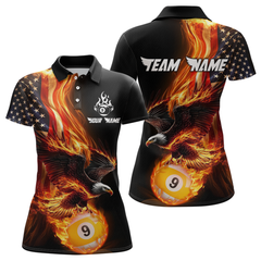 Maxcorners Custom 9 Ball American Flag Flaming Billiard Shirts for Men Billiard Team Shirt Billiard LM2007