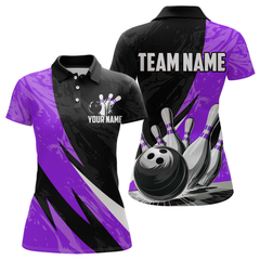Maxcorners Custom Purple Bowling Custom Men Bowling Shirt Polo & Quarter-Zip Bowling Team Jerseys LM0706