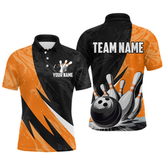 Maxcorners Custom Orange Bowling Custom Men Bowling Shirt Polo & Quarter-Zip Bowling Team Jerseys LM0706