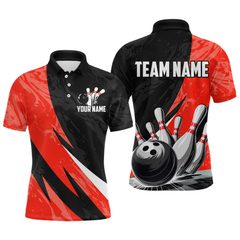 Maxcorners Custom Red Bowling Custom Men Bowling Shirt Polo & Quarter-Zip Bowling Team Jerseys LM0706