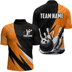 Maxcorners Custom Orange Bowling Custom Men Bowling Shirt Polo & Quarter-Zip Bowling Team Jerseys LM0706