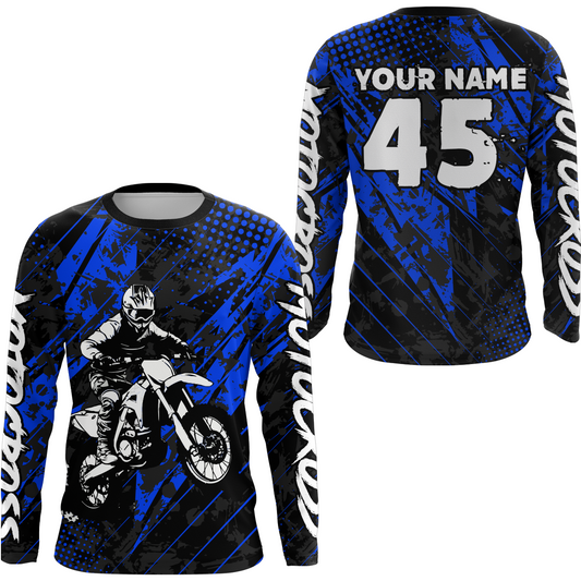 Maxcorners Blue Motocross Racing Jersey UPF30+ MX Racing Dirt Bike Jersey Kid Men Women LM2809