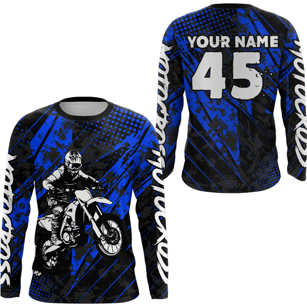 Maxcorners Blue Motocross Racing Jersey UPF30+ MX Racing Dirt Bike Jersey Kid Men Women LM2809