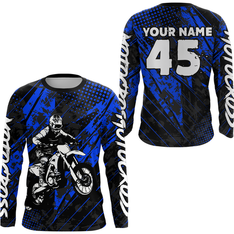 Maxcorners Blue Motocross Racing Jersey UPF30+ MX Racing Dirt Bike Jersey Kid Men Women LM2809