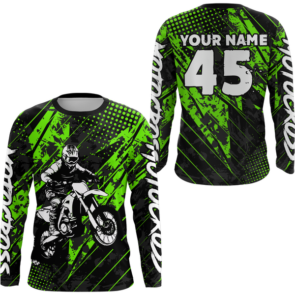Maxcorners Green Motocross Racing Jersey UPF30+ MX Racing Dirt Bike Jersey Kid Men Women LM2809