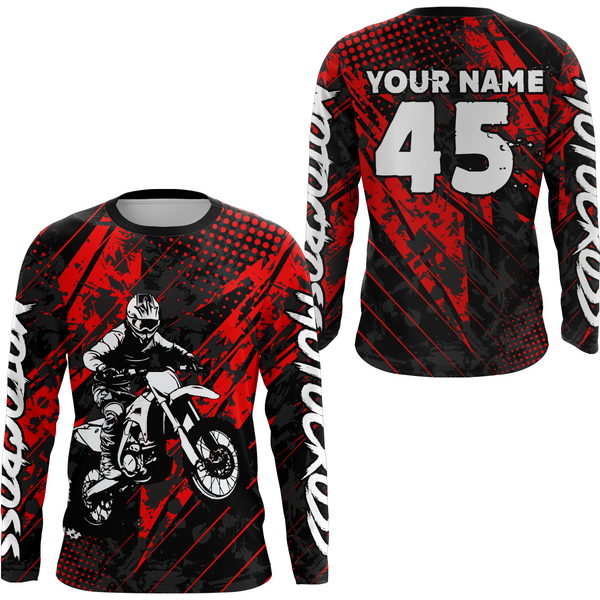 Maxcorners Red Motocross Racing Jersey UPF30+ MX Racing Dirt Bike Jersey Kid Men Women LM2809