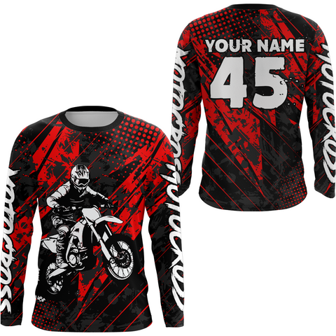Maxcorners Red Motocross Racing Jersey UPF30+ MX Racing Dirt Bike Jersey Kid Men Women LM2809