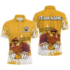 Maxcorners Custom Yellow Funny Turkey Bowling Jersey for Men Thanksgiving Bowling Team Shirts LM2408