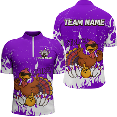 Maxcorners Custom Purple Funny Turkey Bowling Jersey for Men Thanksgiving Bowling Team Shirts LM2408