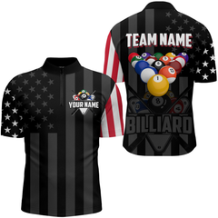 Maxcorners American Flag Billiard Shirt Custom Billiard Jersey For Men Billiard Gifts For Men Team Polo & 1/4 Zip