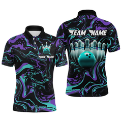 Maxcorners Turquoise Bowling Custom Men Bowling Shirt Polo & Quarter-Zip Bowling Team Jerseys LM263