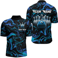 Maxcorners Blue Bowling Custom Men Bowling Shirt Polo & Quarter-Zip Bowling Team Jerseys LM263