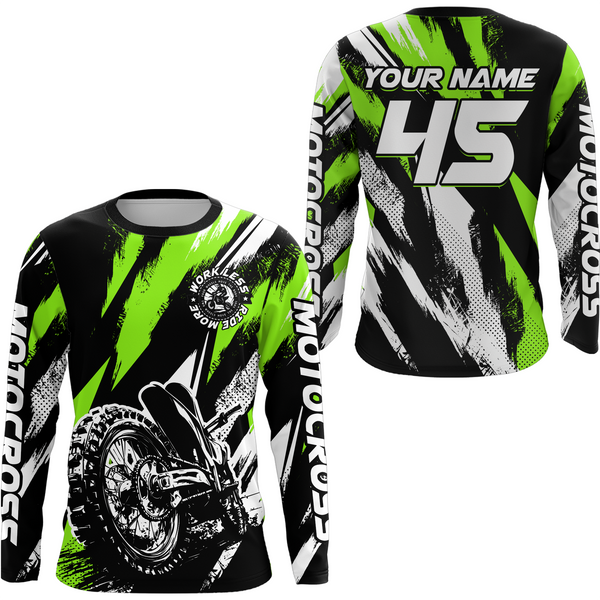 Maxcorners Personalized Green Motocross Racing Jersey Men Women Kid Upf30+ Dirt Bike Jersey Shirt Racing Jersey LM2809