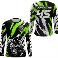 Maxcorners Personalized Green Motocross Racing Jersey Men Women Kid Upf30+ Dirt Bike Jersey Shirt Racing Jersey LM2809