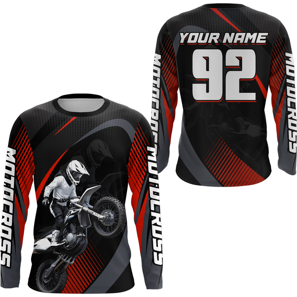 Maxcorners Custom Red Motocross Shirts Racing Jersey UPF30+ Dirt Bike Jersey Kid Men Women LM2809