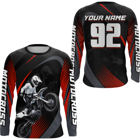 Maxcorners Custom Red Motocross Shirts Racing Jersey UPF30+ Dirt Bike Jersey Kid Men Women LM2809