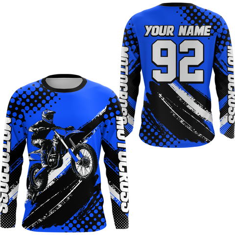 Maxcorners Personalized Blue Racing Jersey Motocross for Men Women Kid Upf30+ Youth Off-Road Racing Jersey LM2809