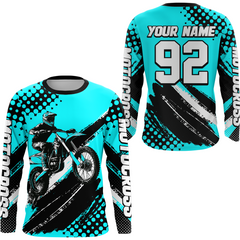 Maxcorners Personalized Turquoise Racing Jersey Motocross for Men Women Kid Upf30+ Youth Off-Road Racing Jersey LM2809