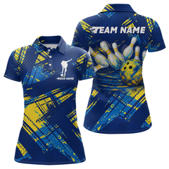 Maxcorners Custom Blue Yellow Bowling Jersey for Men Bowling Uniform Polo & 1/4 Zip Bowling Team Shirts MT2009