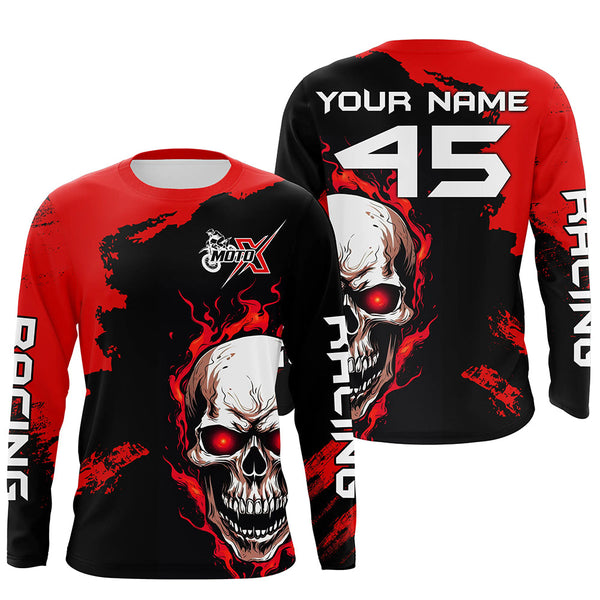 Maxcorners Motocross Jersey Upf30+ Custom Dirt Bike Jersey Mens Women Skull Off-Road Jersey Adult&Kid LM2809