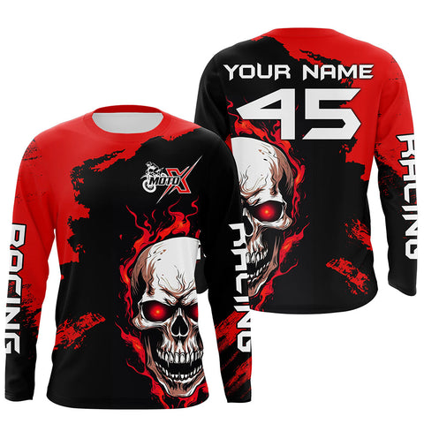 Maxcorners Motocross Jersey Upf30+ Custom Dirt Bike Jersey Mens Women Skull Off-Road Jersey Adult&Kid LM2809