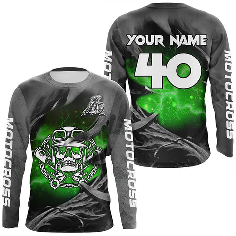 Maxcorners Adult&Kid Green Skull Custom Dirt Bike Jersey Motocross Jersey Upf30+ Motocross Shirt| LM2809