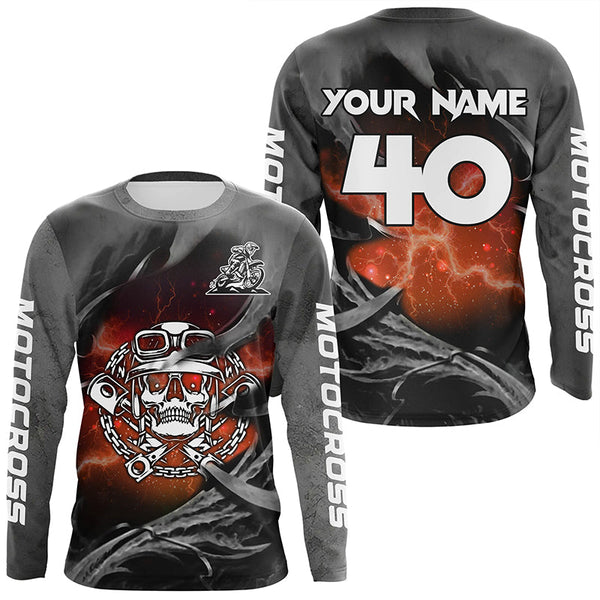 Maxcorners Adult&Kid Orange Skull Custom Dirt Bike Jersey Motocross Jersey Upf30+ Motocross Shirt| LM2809