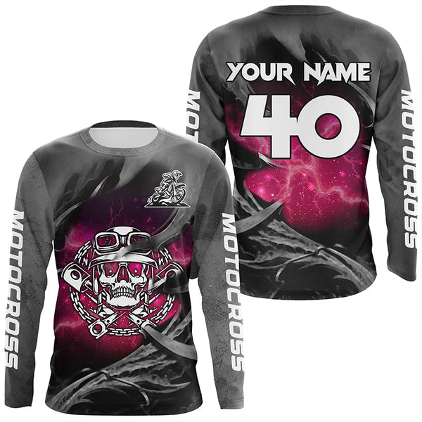 Maxcorners Adult&Kid Pink Skull Custom Dirt Bike Jersey Motocross Jersey Upf30+ Motocross Shirt| LM2809