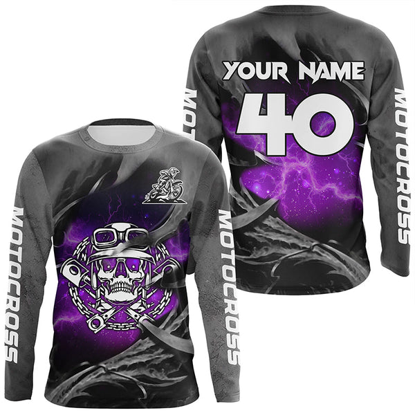 Maxcorners Adult&Kid Purple Skull Custom Dirt Bike Jersey Motocross Jersey Upf30+ Motocross Shirt| LM2809